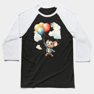 Cute Colorful Baby Mouse With Balloons Watercolor Design Baseball T-Shirt